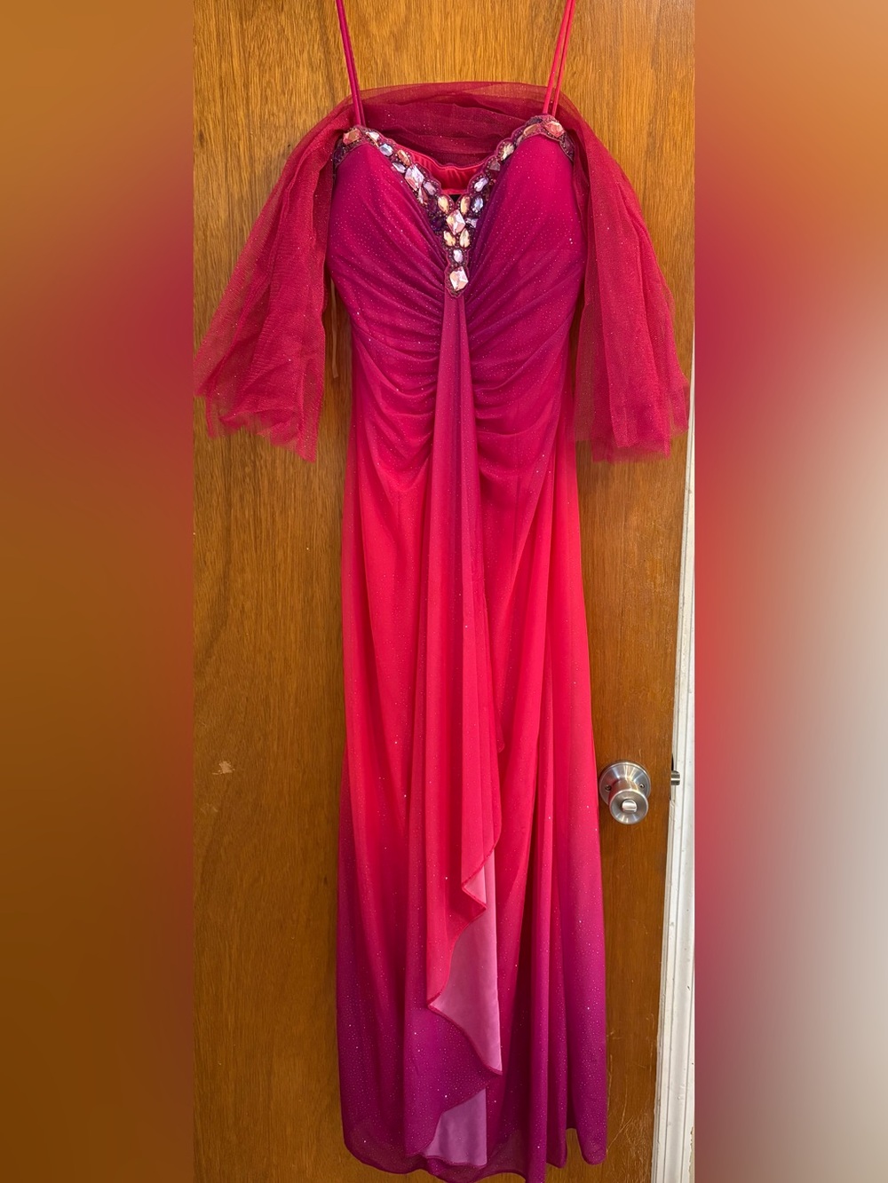 Pink and purple Ombre Evening Gown with Beaded Sweetheart Neckline